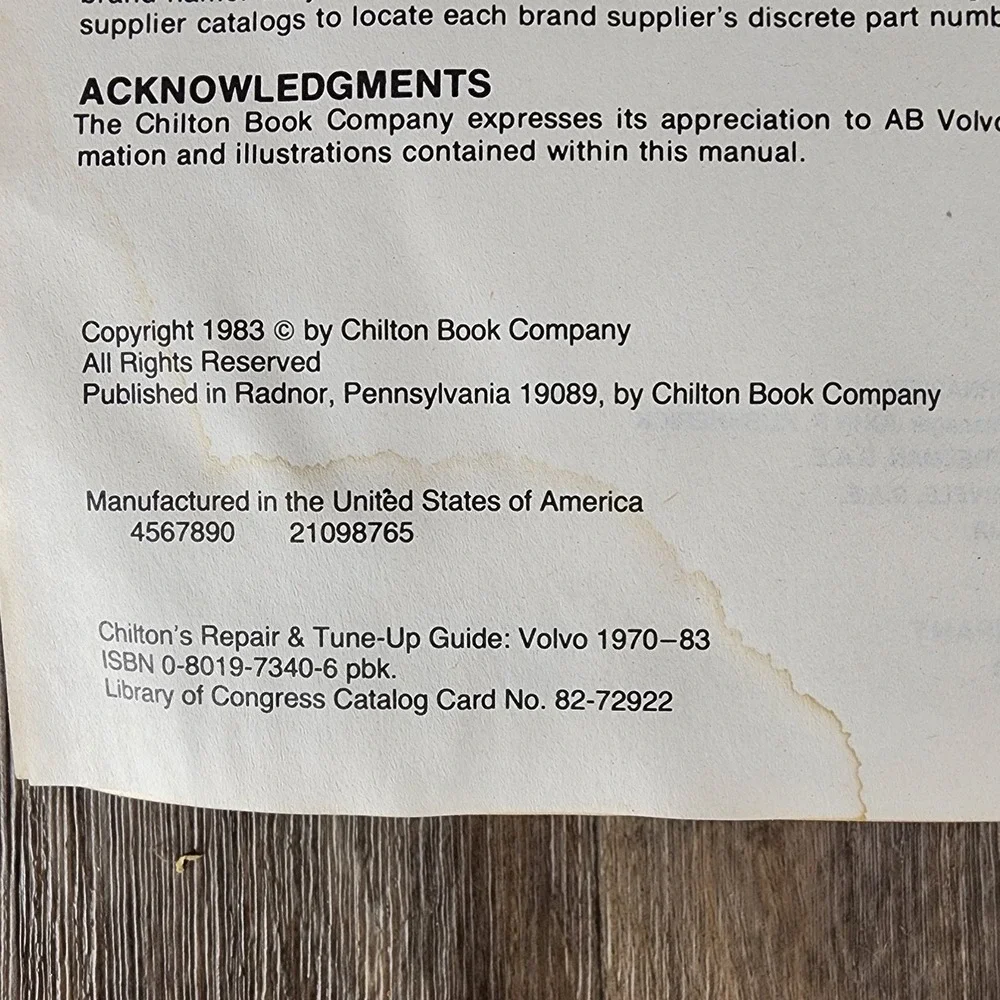 Chilton's Repair & Tune‎ Up Guide Volvo 1970-83 1800E 142S 242DL 245DL